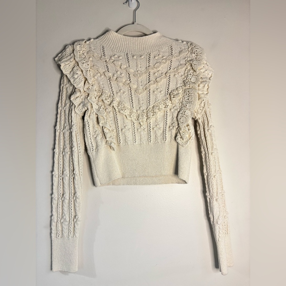 Zara Cream Knit Sweater with Ruffle Details - Picture 2 of 5